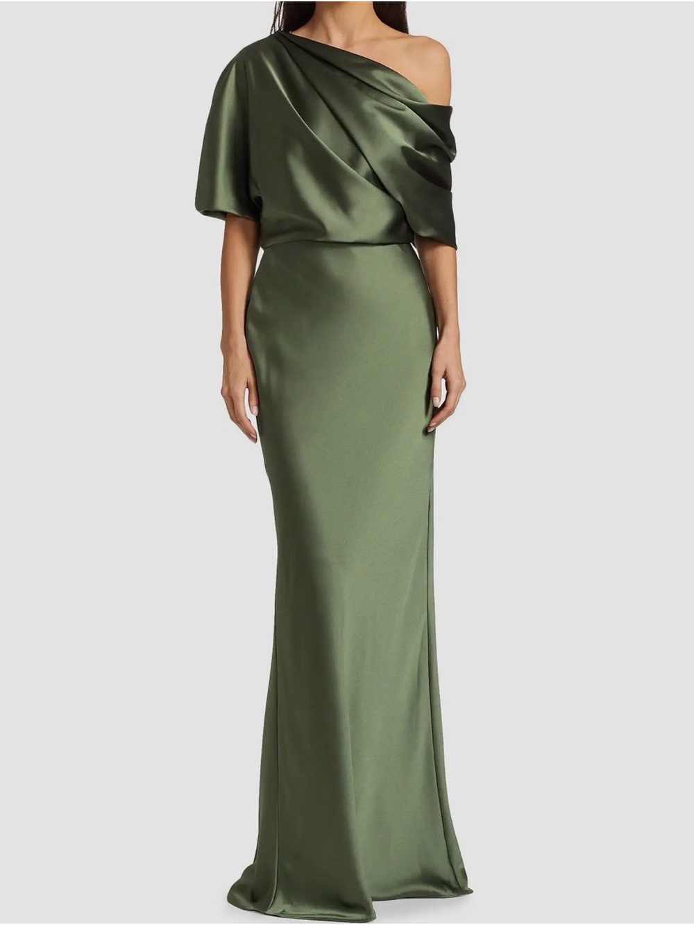 Amsale Elegant Emerald Green One-Shoulder Evening Gown - Picture 2 of 11